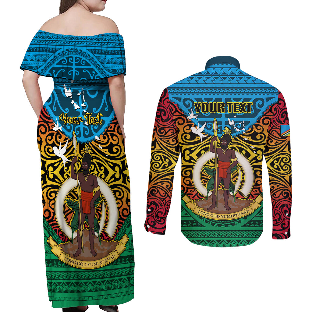 Personalized Vanuatu Torba Province Couples Matching Off Shoulder Maxi Dress and Long Sleeve Button Shirts Vanuatuan Coat Of Arms Polynesian Pattern LT05 - Polynesian Pride