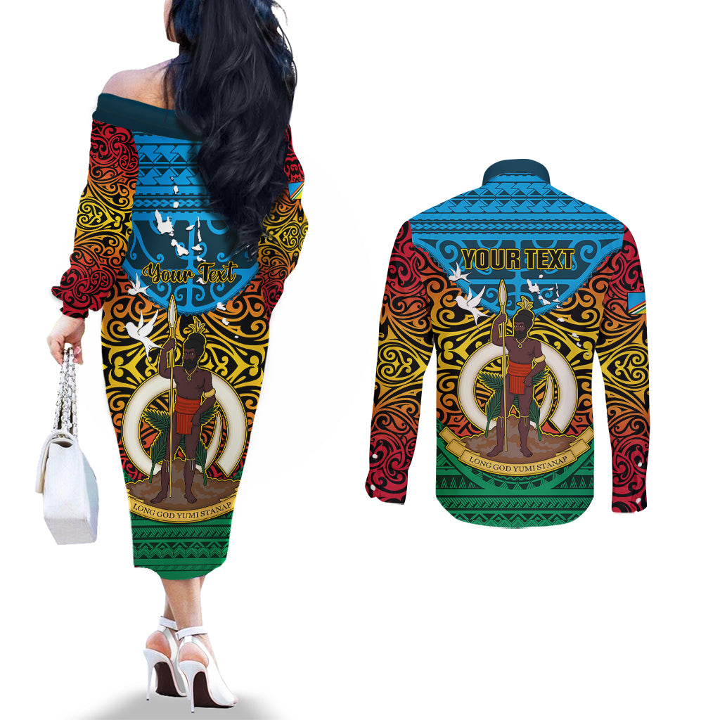 Personalized Vanuatu Torba Province Couples Matching Off The Shoulder Long Sleeve Dress and Long Sleeve Button Shirts Vanuatuan Coat Of Arms Polynesian Pattern LT05 - Polynesian Pride