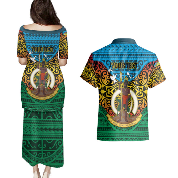 Personalized Vanuatu Torba Province Couples Matching Tank Maxi Dress and Long Sleeve Button Shirts Vanuatuan Coat Of Arms Polynesian Pattern LT05