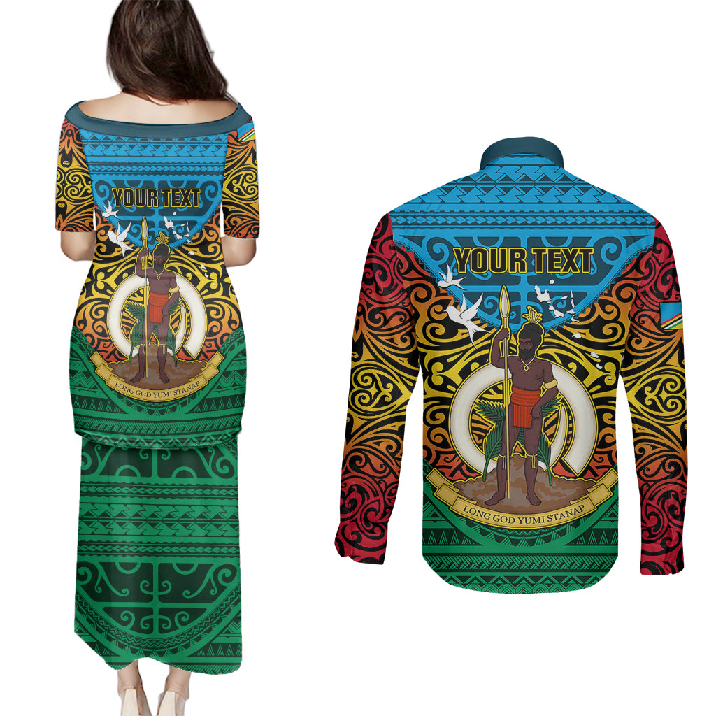 Personalized Vanuatu Torba Province Couples Matching Puletasi Dress and Long Sleeve Button Shirts Vanuatuan Coat Of Arms Polynesian Pattern LT05 - Polynesian Pride