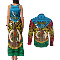 Personalized Vanuatu Torba Province Couples Matching Tank Maxi Dress and Long Sleeve Button Shirts Vanuatuan Coat Of Arms Polynesian Pattern LT05 - Polynesian Pride