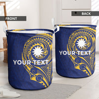 Personalised Nauru Angam Day Laundry Basket Gold Navy Tribal Pattern