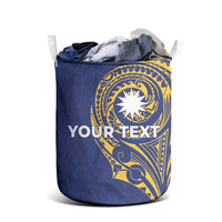Personalised Nauru Angam Day Laundry Basket Gold Navy Tribal Pattern