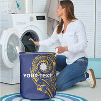 Personalised Nauru Angam Day Laundry Basket Gold Navy Tribal Pattern