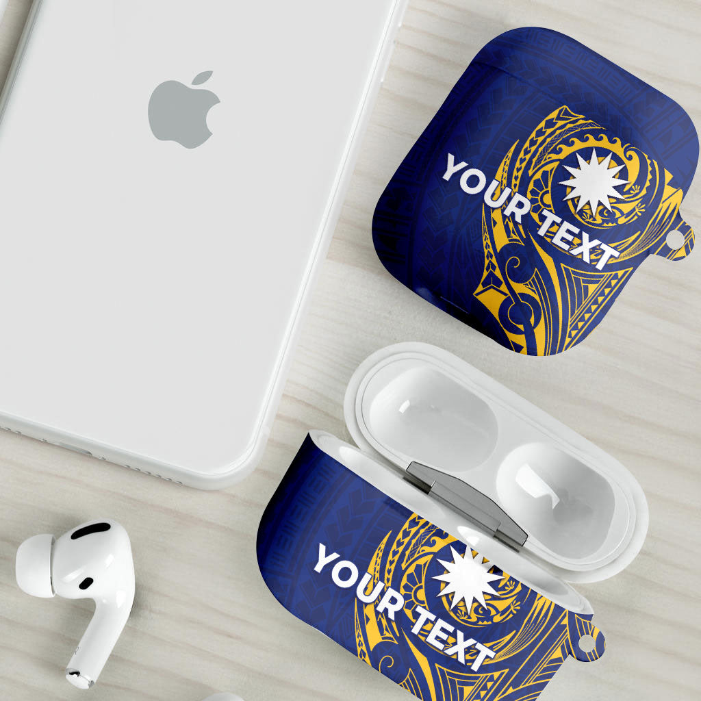 Personalised Nauru Angam Day AirPods Case Gold Navy Tribal Pattern