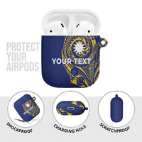 Personalised Nauru Angam Day AirPods Case Gold Navy Tribal Pattern