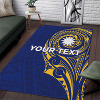 Personalised Nauru Angam Day Area Rug Gold Navy Tribal Pattern