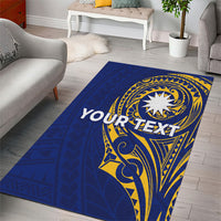 Personalised Nauru Angam Day Area Rug Gold Navy Tribal Pattern