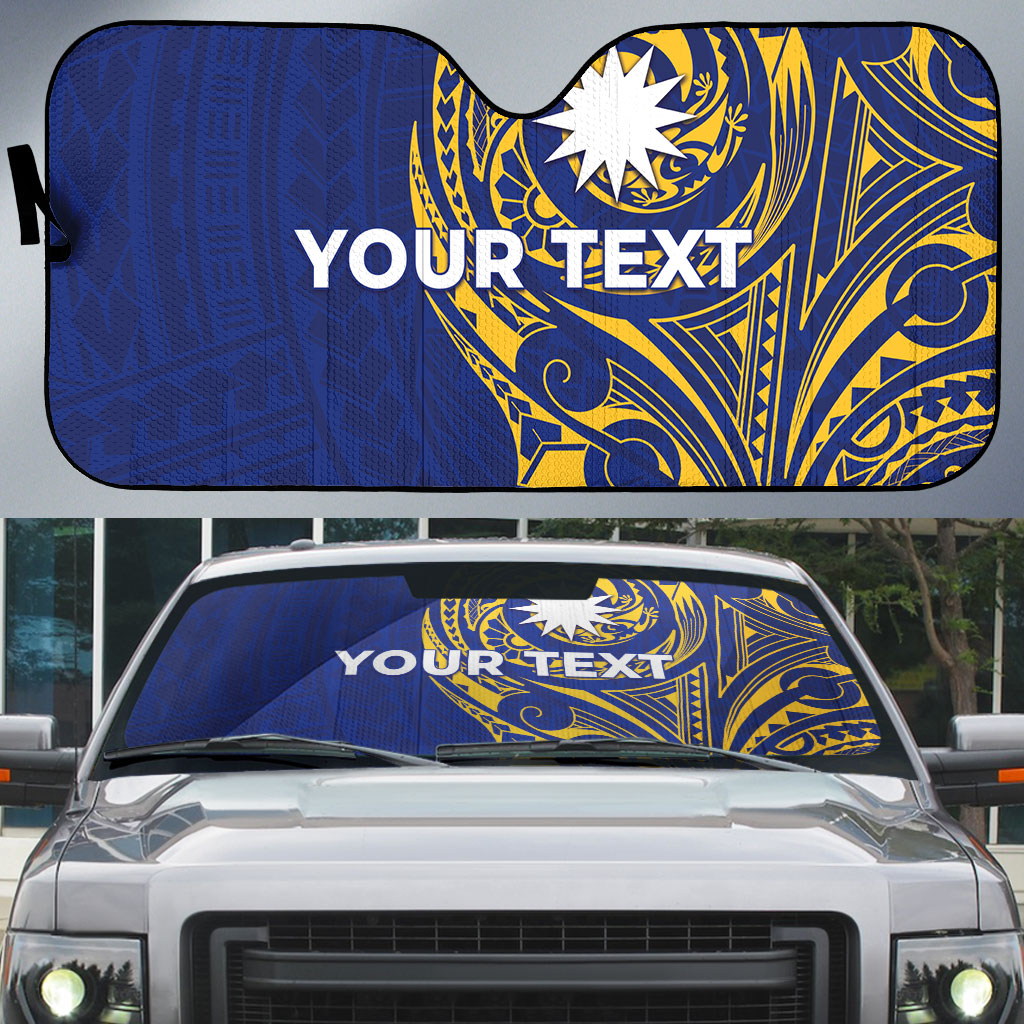 Personalised Nauru Angam Day Auto Sun Shade Gold Navy Tribal Pattern