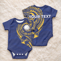 Personalised Nauru Angam Day Baby Onesie Gold Navy Tribal Pattern
