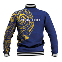 Personalised Nauru Angam Day Baseball Jacket Gold Navy Tribal Pattern