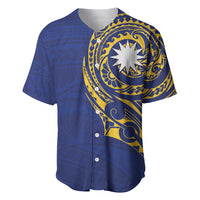 Personalised Nauru Angam Day Baseball Jersey Gold Navy Tribal Pattern