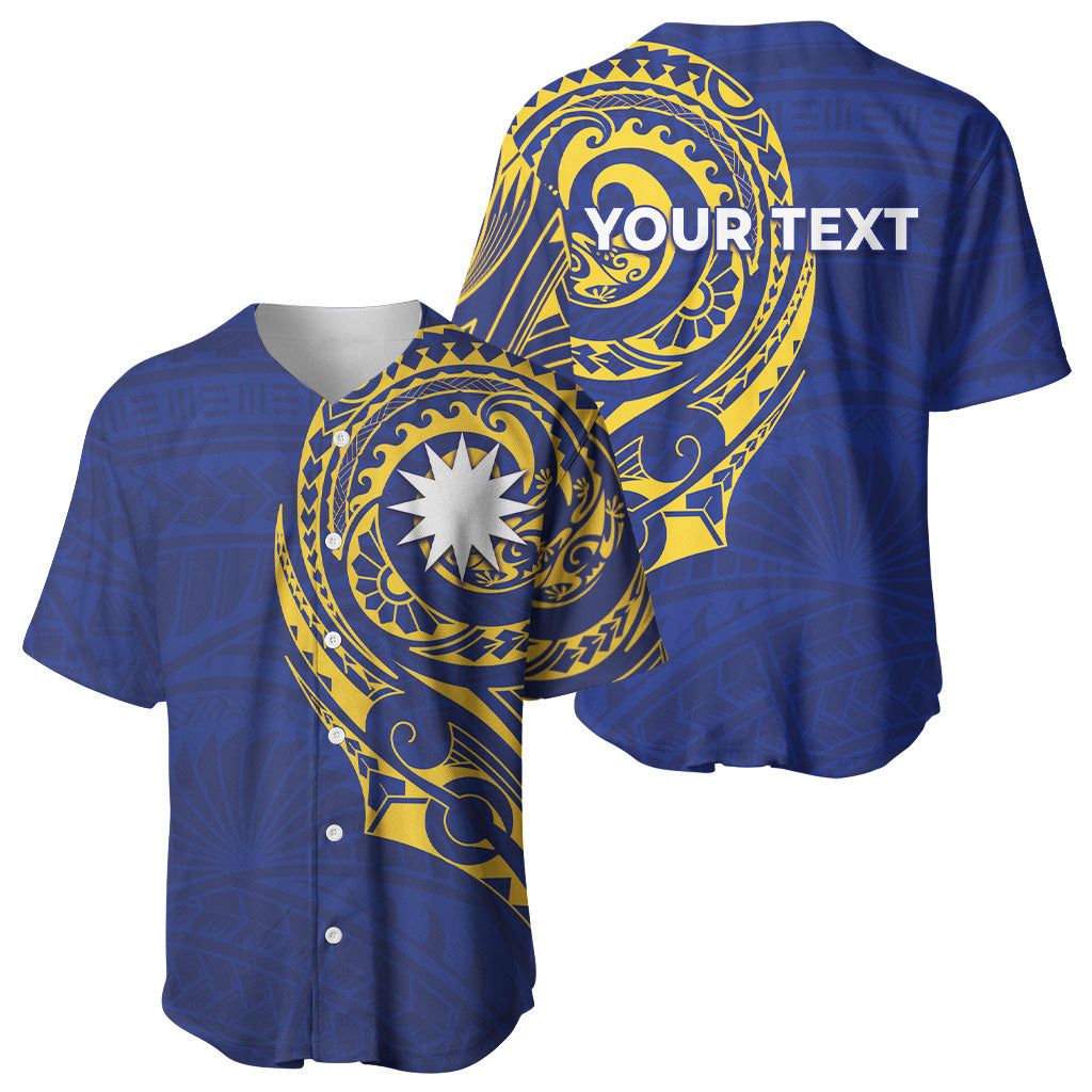 Personalised Nauru Angam Day Baseball Jersey Gold Navy Tribal Pattern