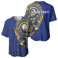 Personalised Nauru Angam Day Baseball Jersey Gold Navy Tribal Pattern