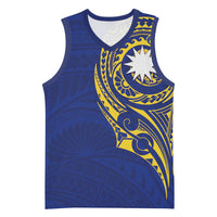 Personalised Nauru Angam Day Basketball Jersey Gold Navy Tribal Pattern