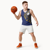 Personalised Nauru Angam Day Basketball Jersey Gold Navy Tribal Pattern