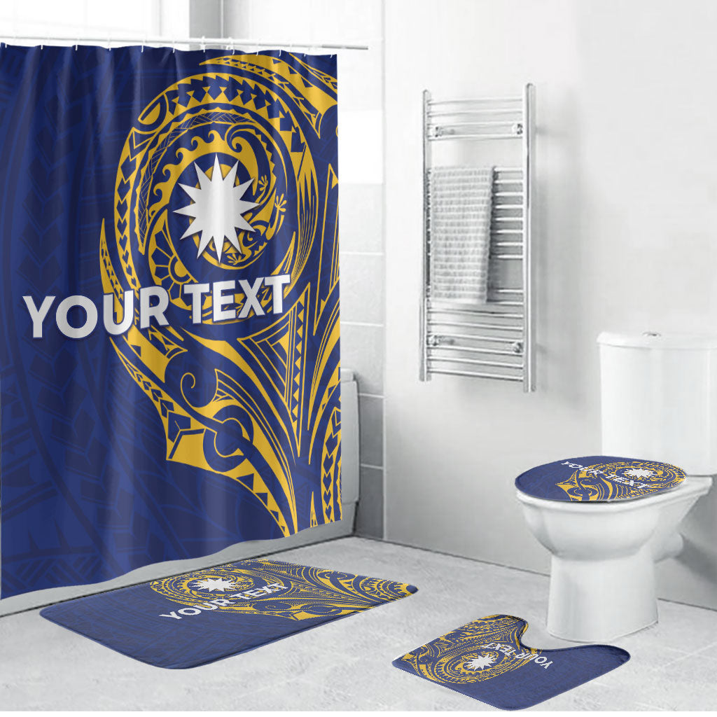 Personalised Nauru Angam Day Bathroom Set Gold Navy Tribal Pattern
