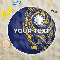 Personalised Nauru Angam Day Beach Blanket Gold Navy Tribal Pattern