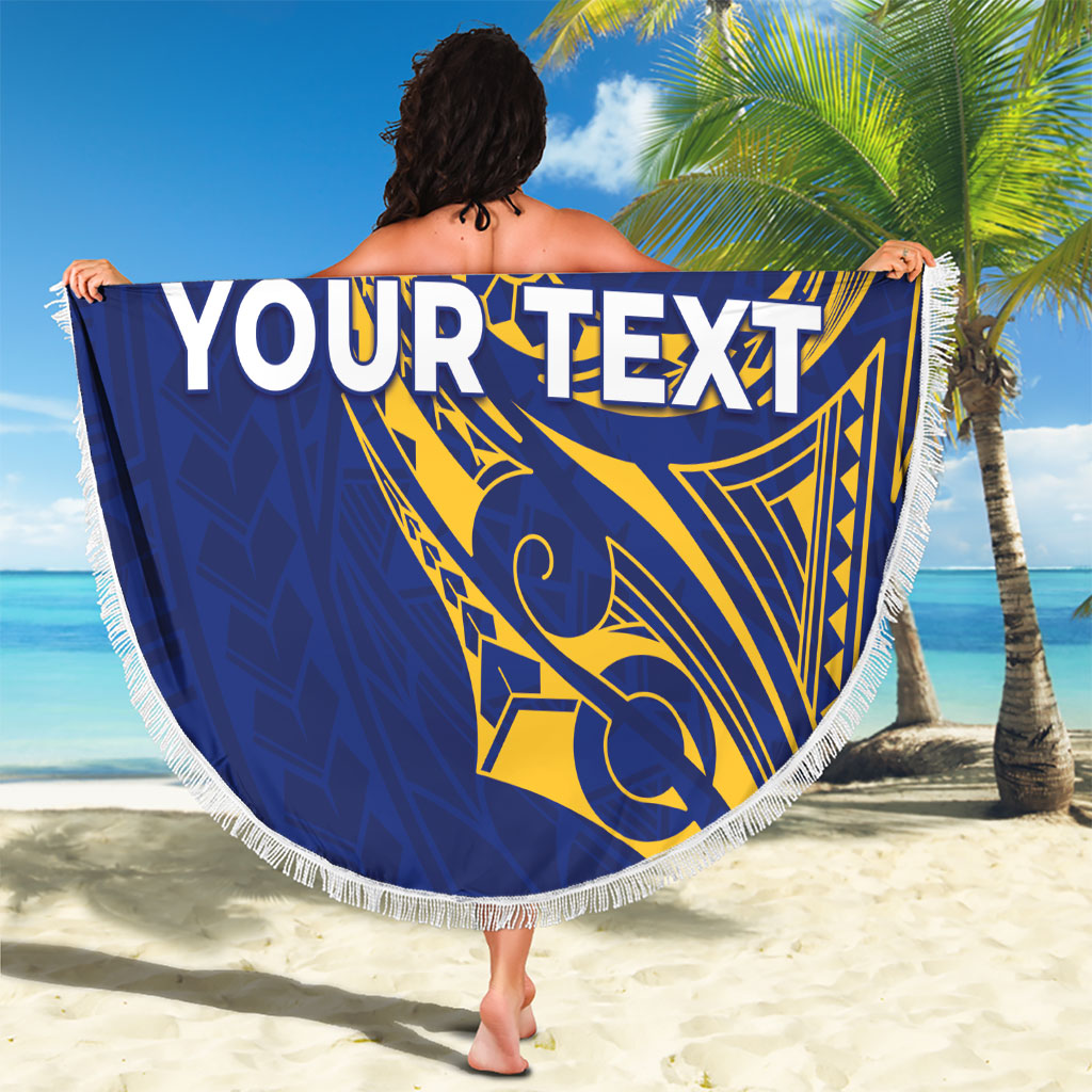 Personalised Nauru Angam Day Beach Blanket Gold Navy Tribal Pattern