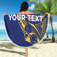 Personalised Nauru Angam Day Beach Blanket Gold Navy Tribal Pattern