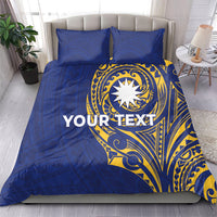 Personalised Nauru Angam Day Bedding Set Gold Navy Tribal Pattern