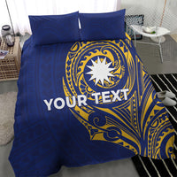 Personalised Nauru Angam Day Bedding Set Gold Navy Tribal Pattern