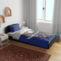 Personalised Nauru Angam Day Bedding Set Gold Navy Tribal Pattern