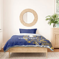 Personalised Nauru Angam Day Bedding Set Gold Navy Tribal Pattern