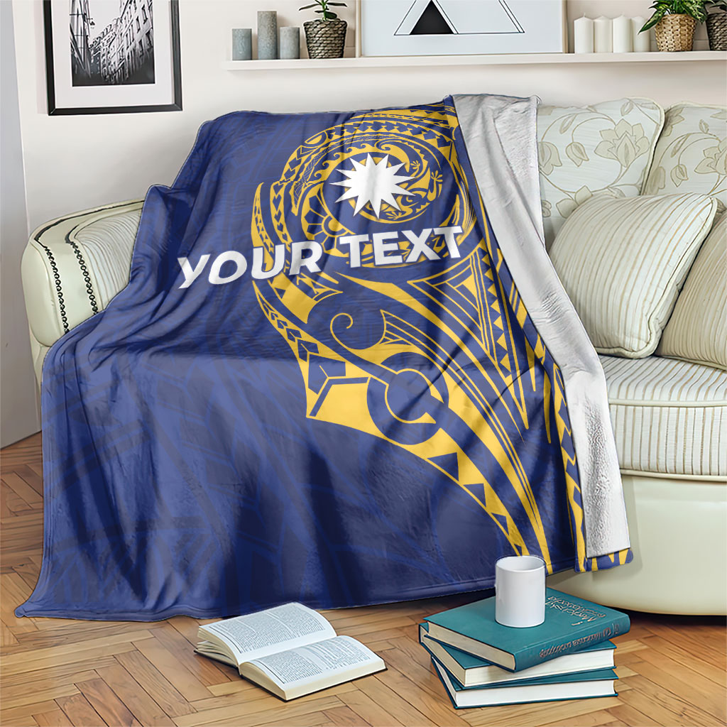 Personalised Nauru Angam Day Blanket Gold Navy Tribal Pattern