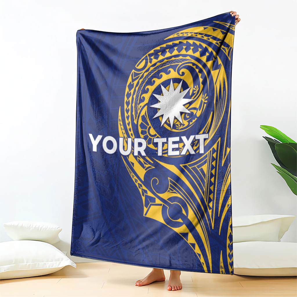 Personalised Nauru Angam Day Blanket Gold Navy Tribal Pattern