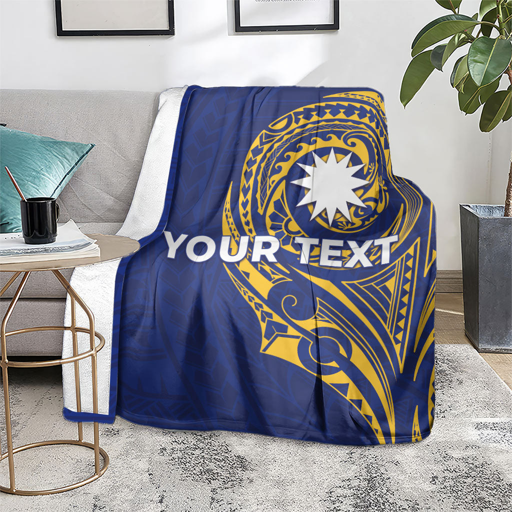 Personalised Nauru Angam Day Blanket Gold Navy Tribal Pattern