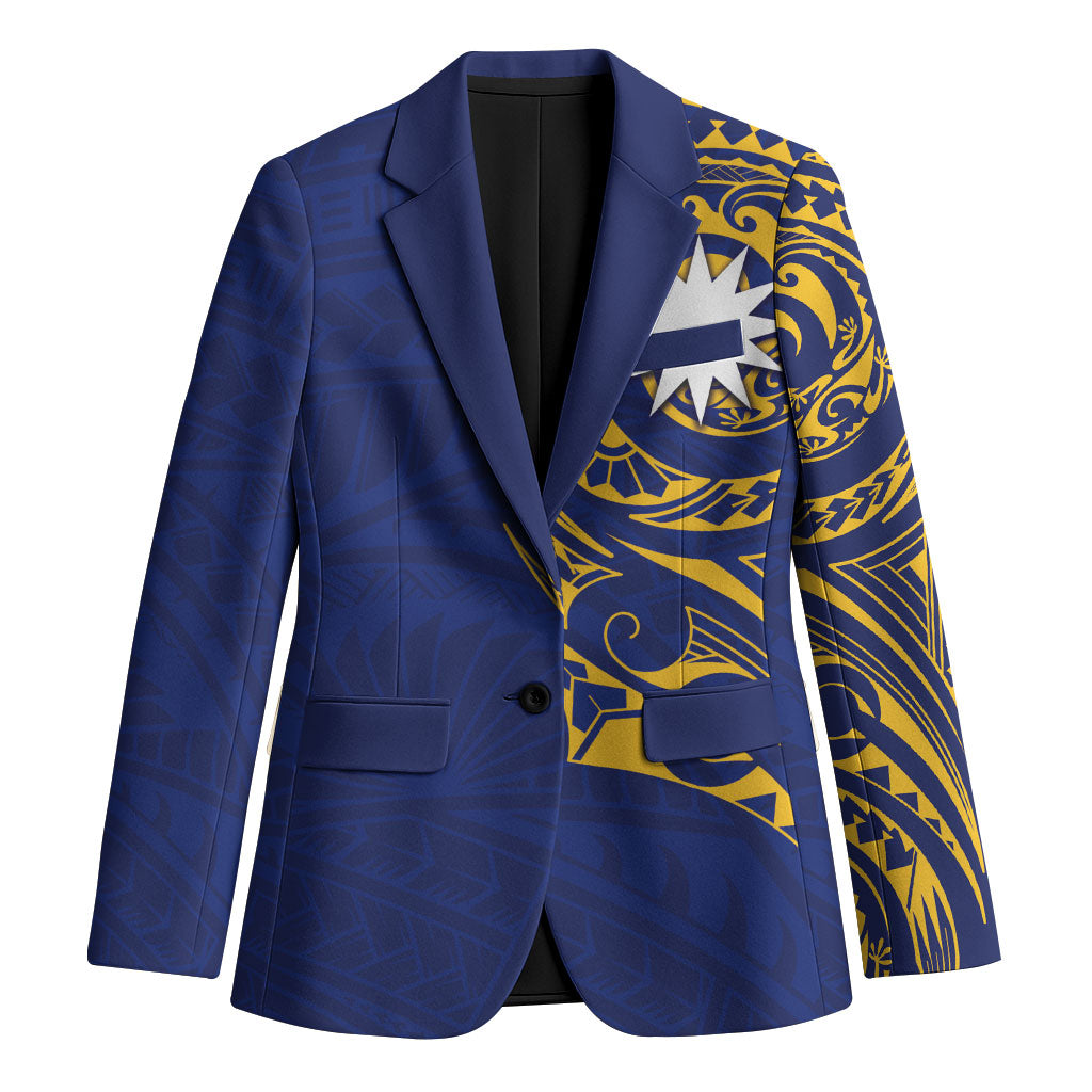 Personalised Nauru Angam Day Blazer Gold Navy Tribal Pattern