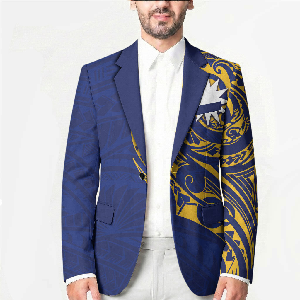 Personalised Nauru Angam Day Blazer Gold Navy Tribal Pattern