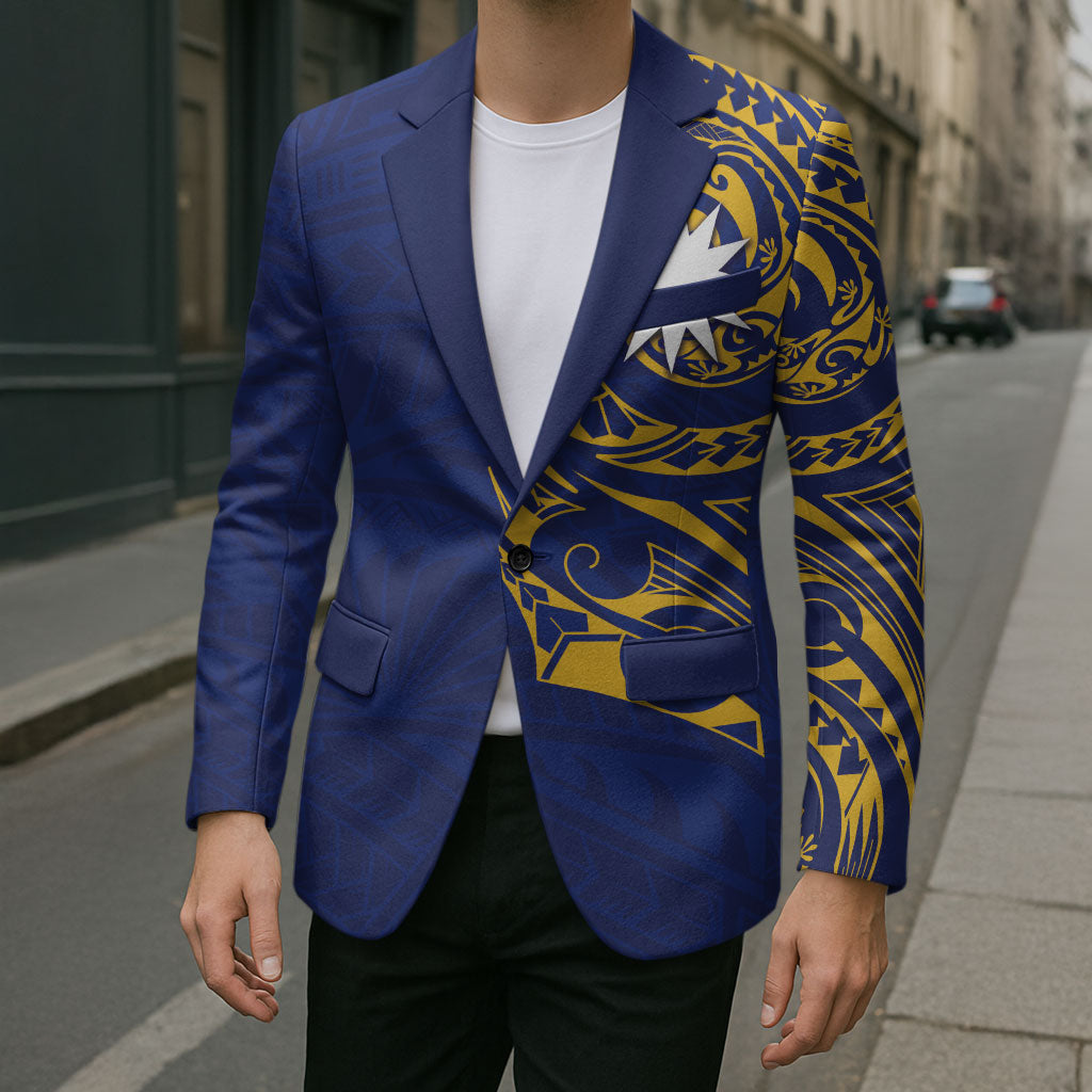 Personalised Nauru Angam Day Blazer Gold Navy Tribal Pattern
