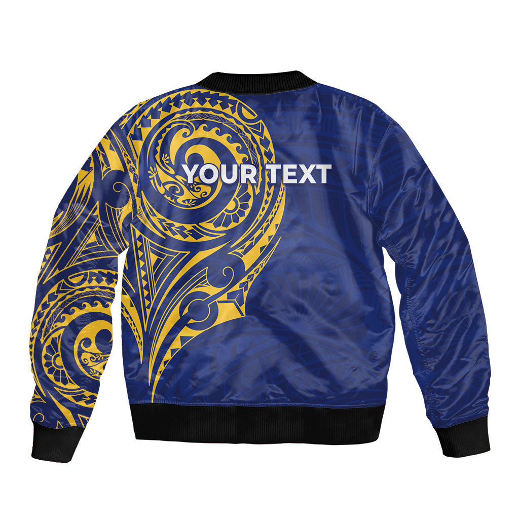 Personalised Nauru Angam Day Bomber Jacket Gold Navy Tribal Pattern