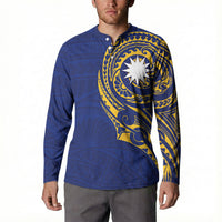 Personalised Nauru Angam Day Button Sweatshirt Gold Navy Tribal Pattern