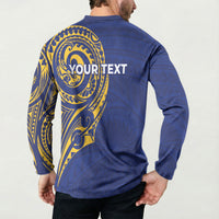 Personalised Nauru Angam Day Button Sweatshirt Gold Navy Tribal Pattern