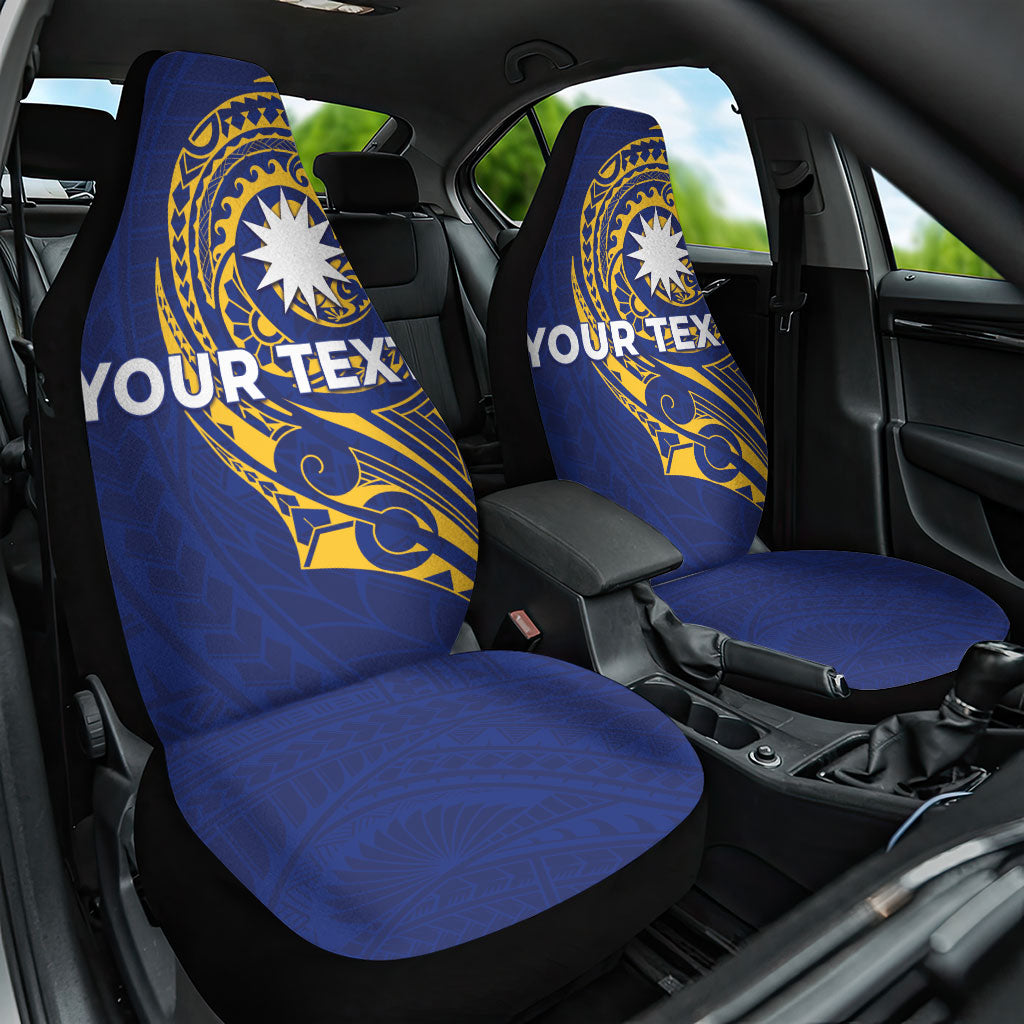 Personalised Nauru Angam Day Car Seat Cover Gold Navy Tribal Pattern
