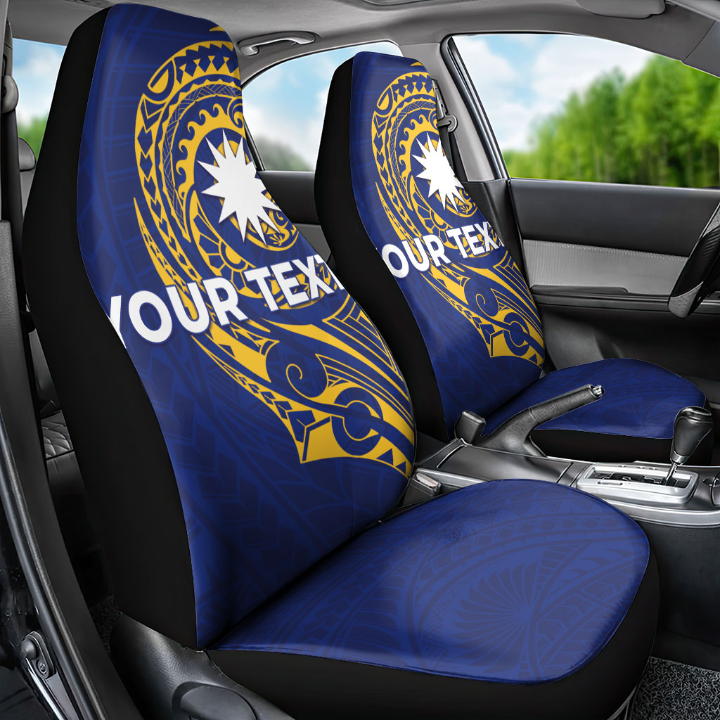 Personalised Nauru Angam Day Car Seat Cover Gold Navy Tribal Pattern