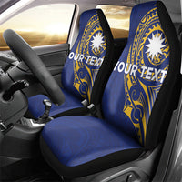 Personalised Nauru Angam Day Car Seat Cover Gold Navy Tribal Pattern