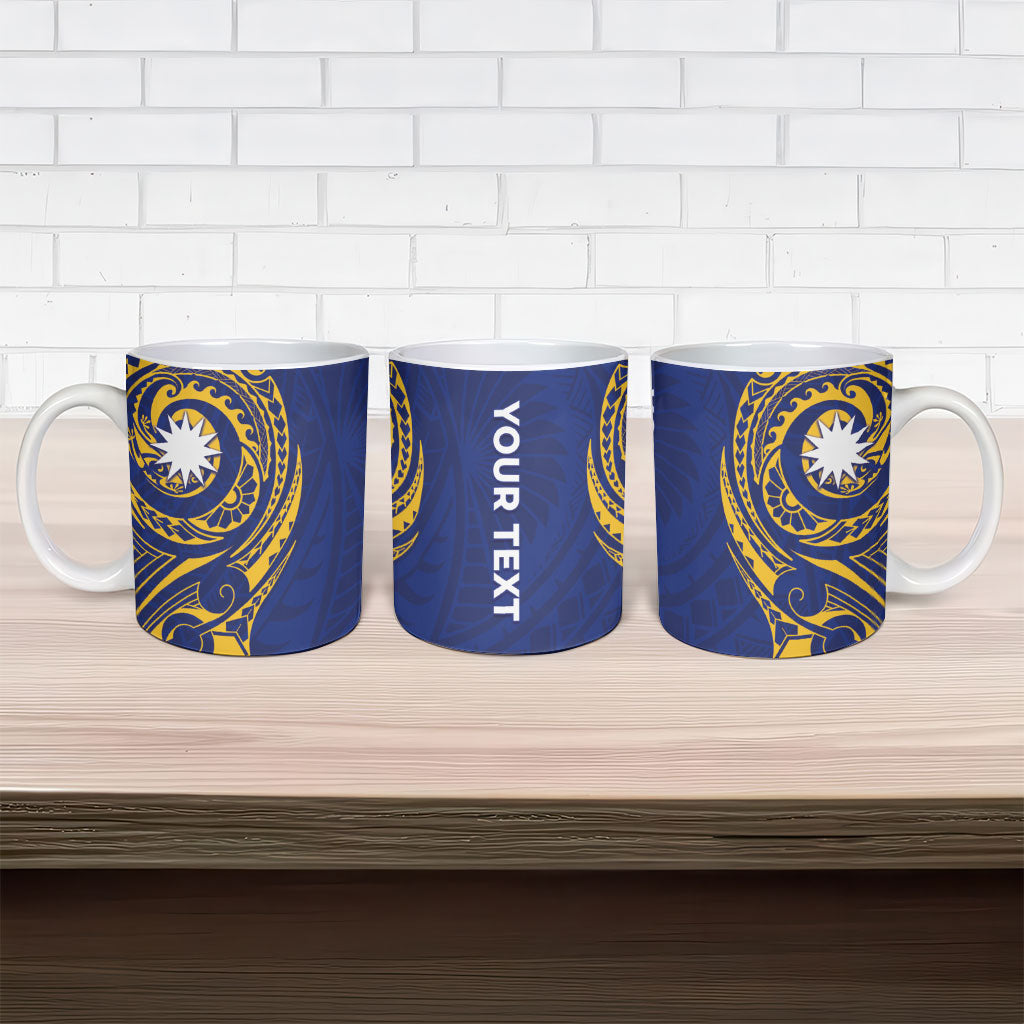 Personalised Nauru Angam Day Ceramic Mug Gold Navy Tribal Pattern