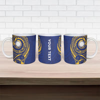 Personalised Nauru Angam Day Ceramic Mug Gold Navy Tribal Pattern