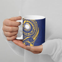 Personalised Nauru Angam Day Ceramic Mug Gold Navy Tribal Pattern