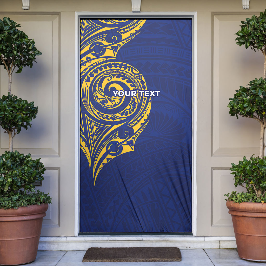 Personalised Nauru Angam Day Door Cover Gold Navy Tribal Pattern
