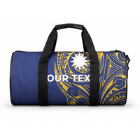 Personalised Nauru Angam Day Duffle Bag Gold Navy Tribal Pattern