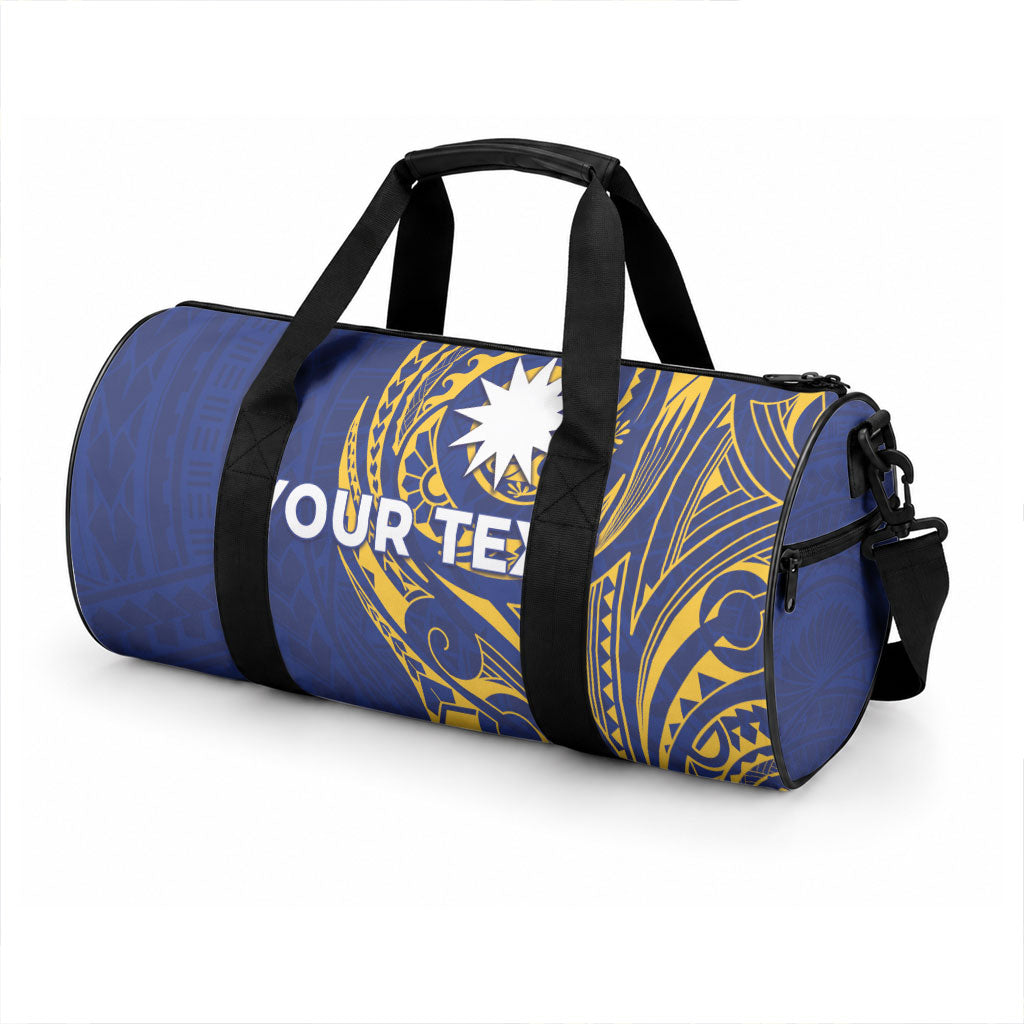 Personalised Nauru Angam Day Duffle Bag Gold Navy Tribal Pattern