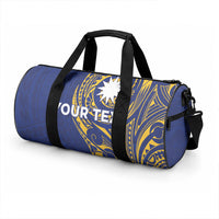Personalised Nauru Angam Day Duffle Bag Gold Navy Tribal Pattern