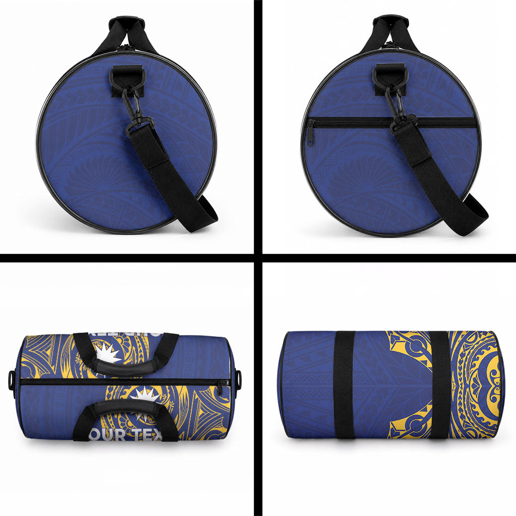 Personalised Nauru Angam Day Duffle Bag Gold Navy Tribal Pattern