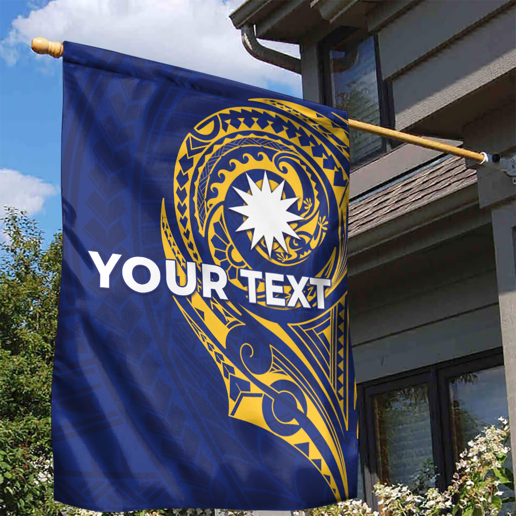 Personalised Nauru Angam Day Garden Flag Gold Navy Tribal Pattern