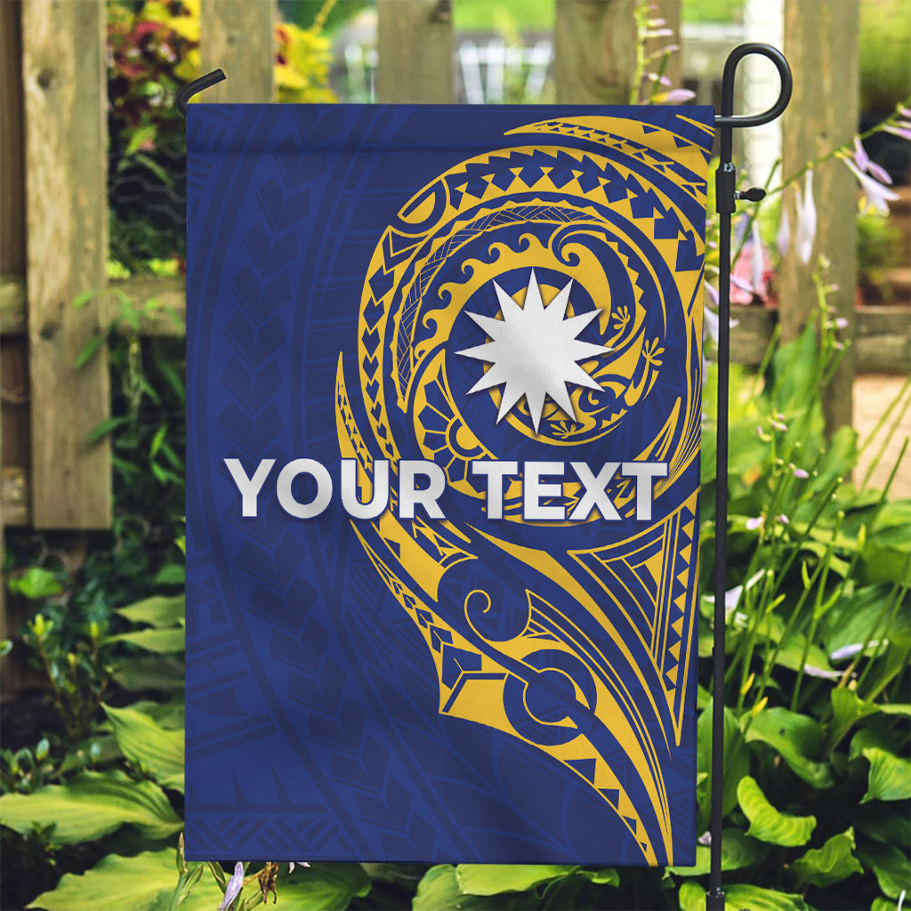 Personalised Nauru Angam Day Garden Flag Gold Navy Tribal Pattern